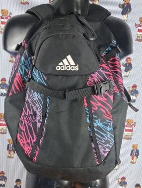 Women's Adidas Logo Multipocket School Campus Black & Neon Backpack Book Bag